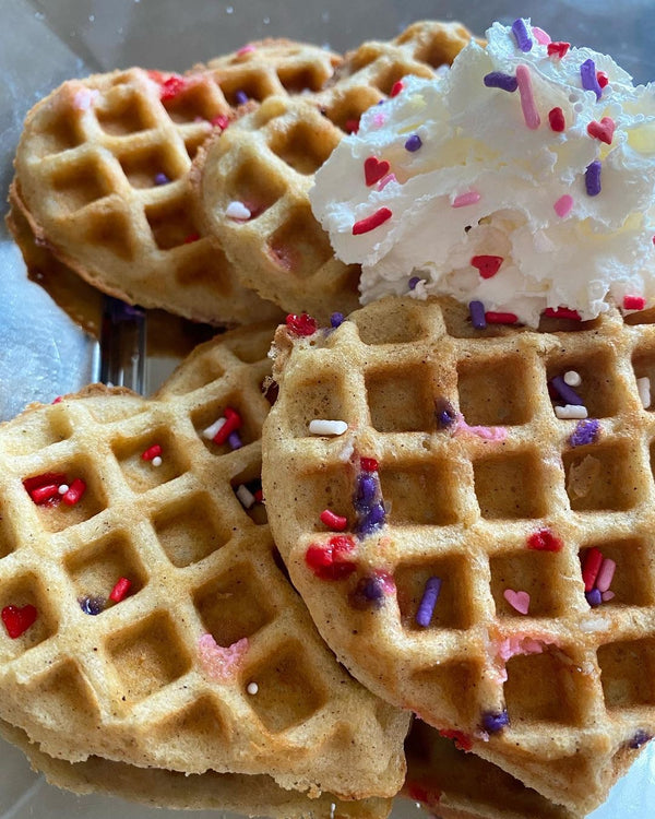 Keto Friendly Confetti Cupcake Protein Waffles
