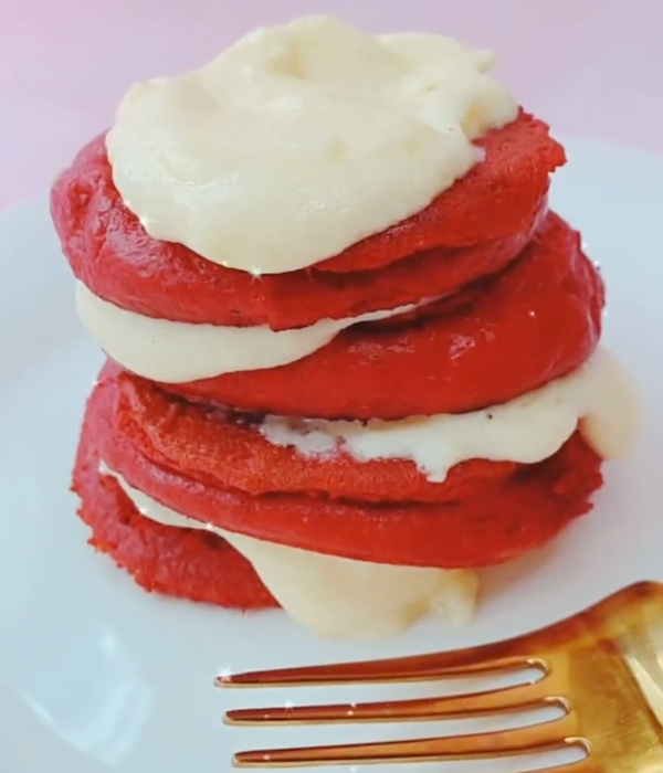 LOW CARB RED VELVET PANCAKE STACK